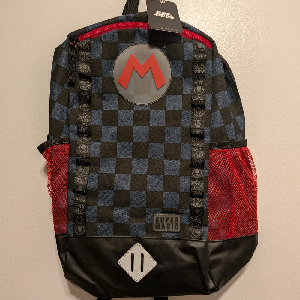 Nintendo Super Mario Checkered Backpack - Red and Black